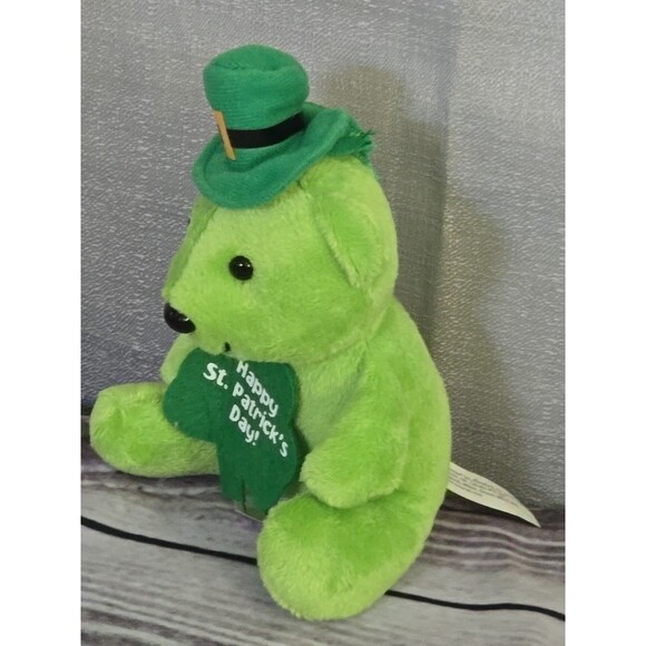 Green Plush Teddy Bear - St. Patrick’s Day Themed Leprechaun Toy Amscan Shamrock - Picture 4 of 8